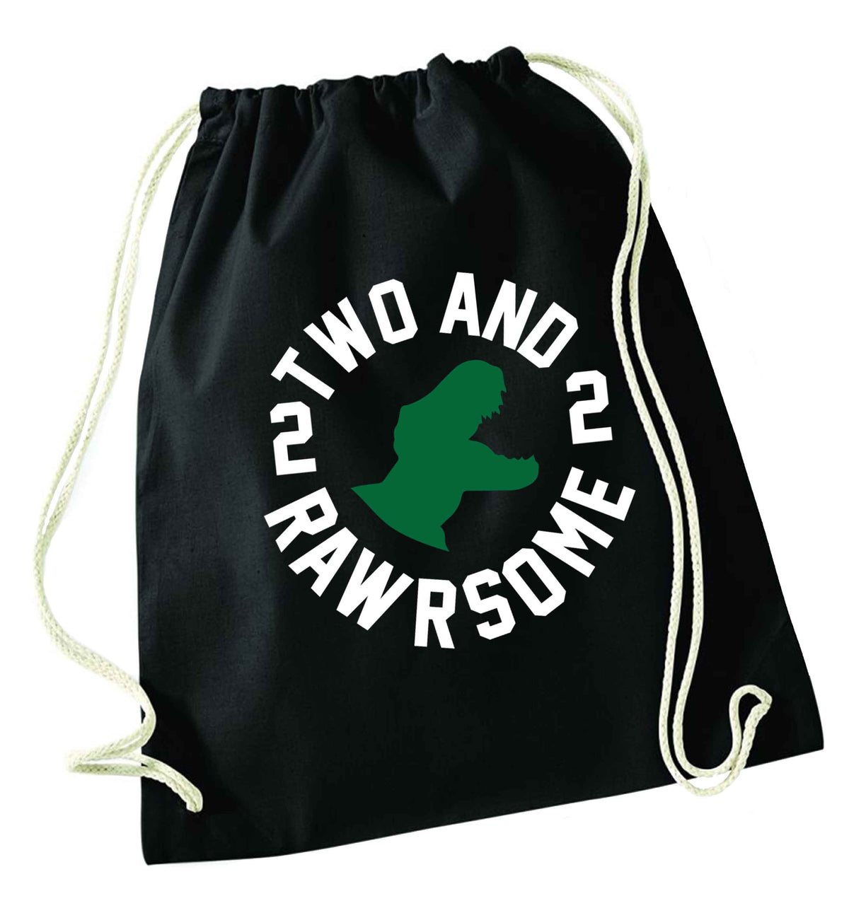 Two and rawrsome black drawstring bag