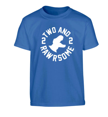 Two and rawrsome Children's blue Tshirt 12-13 Years