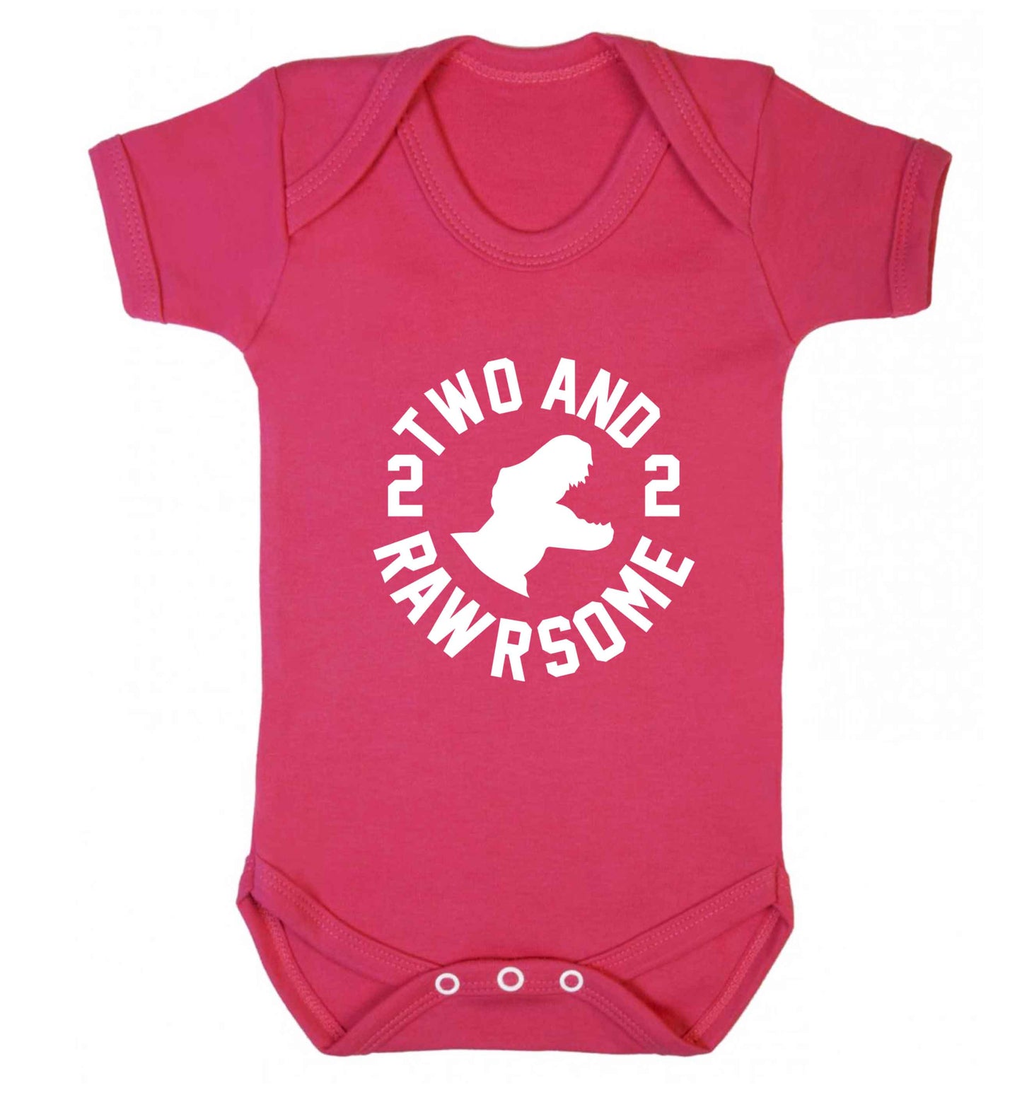 Two and rawrsome baby vest dark pink 18-24 months