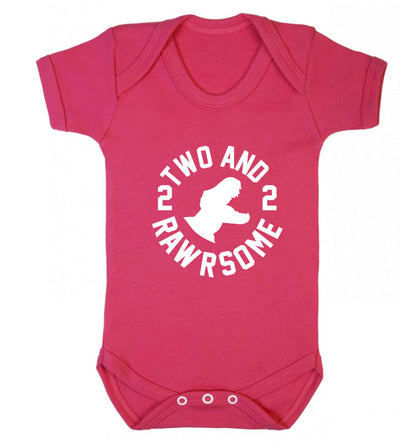 Two and rawrsome baby vest dark pink 18-24 months