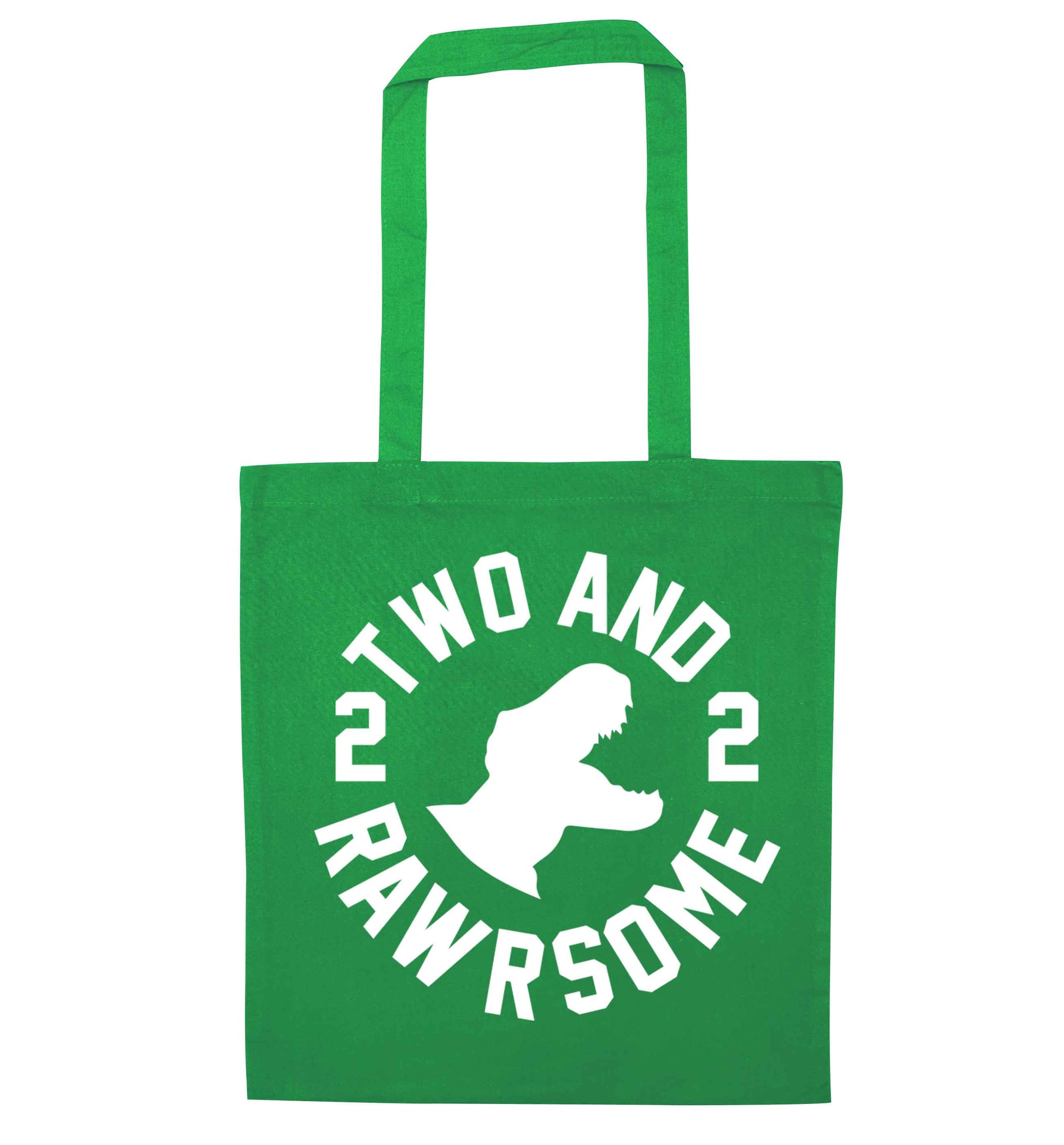 Two and rawrsome green tote bag