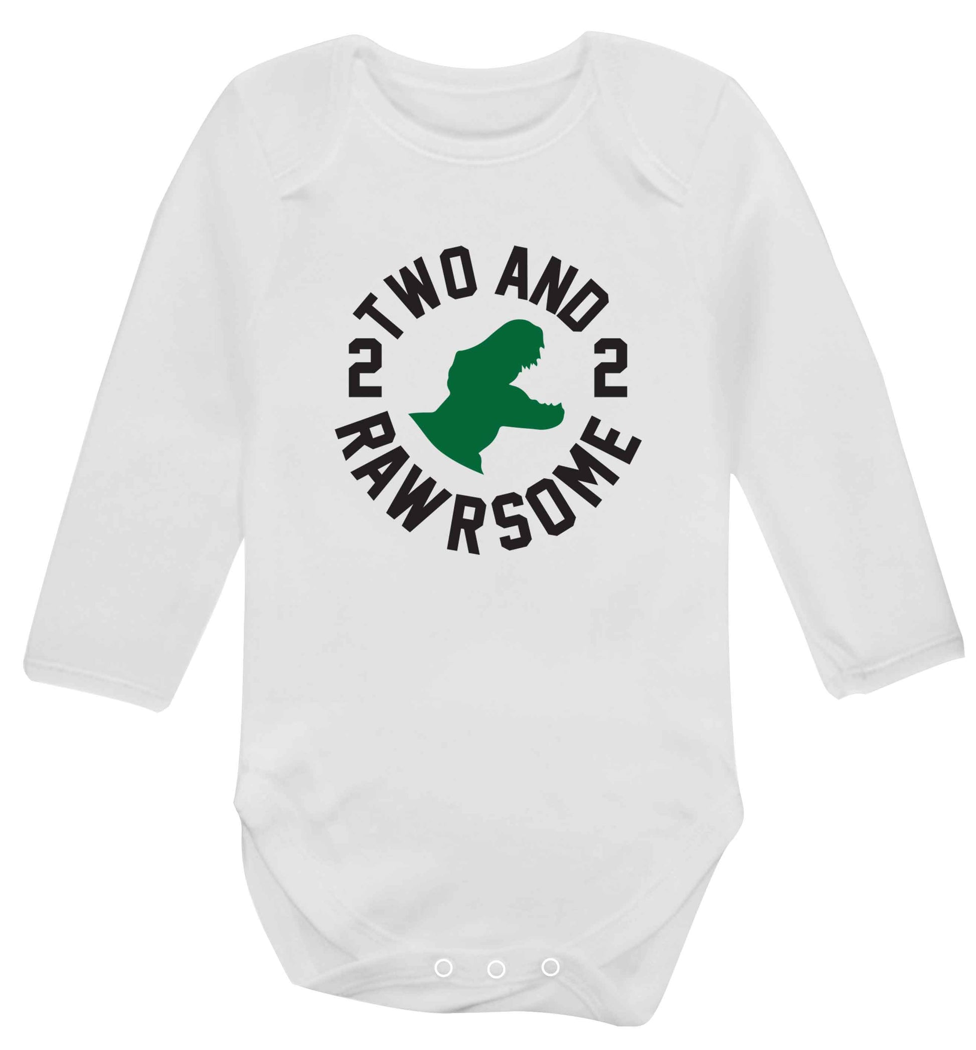 Two and rawrsome baby vest long sleeved white 6-12 months