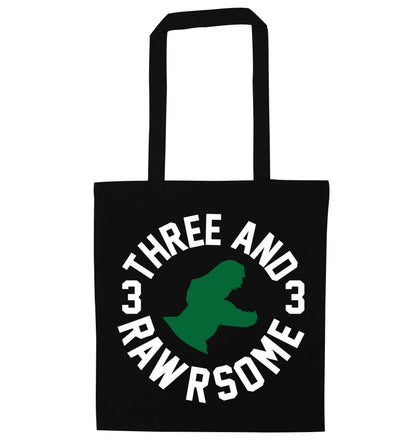 Three and rawrsome black tote bag