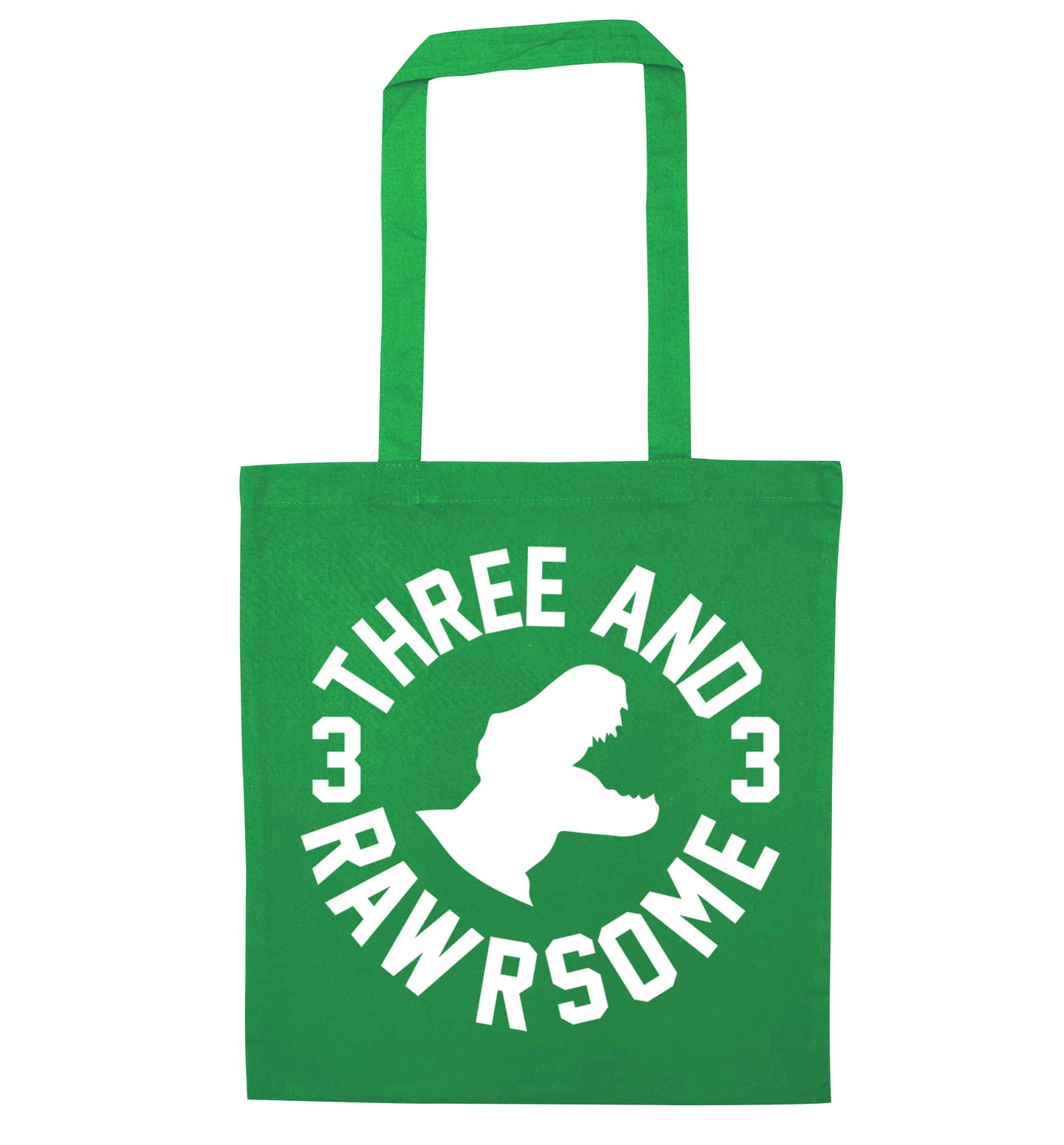 Three and rawrsome green tote bag