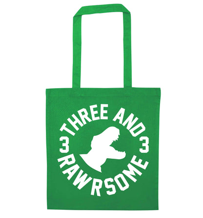 Three and rawrsome green tote bag