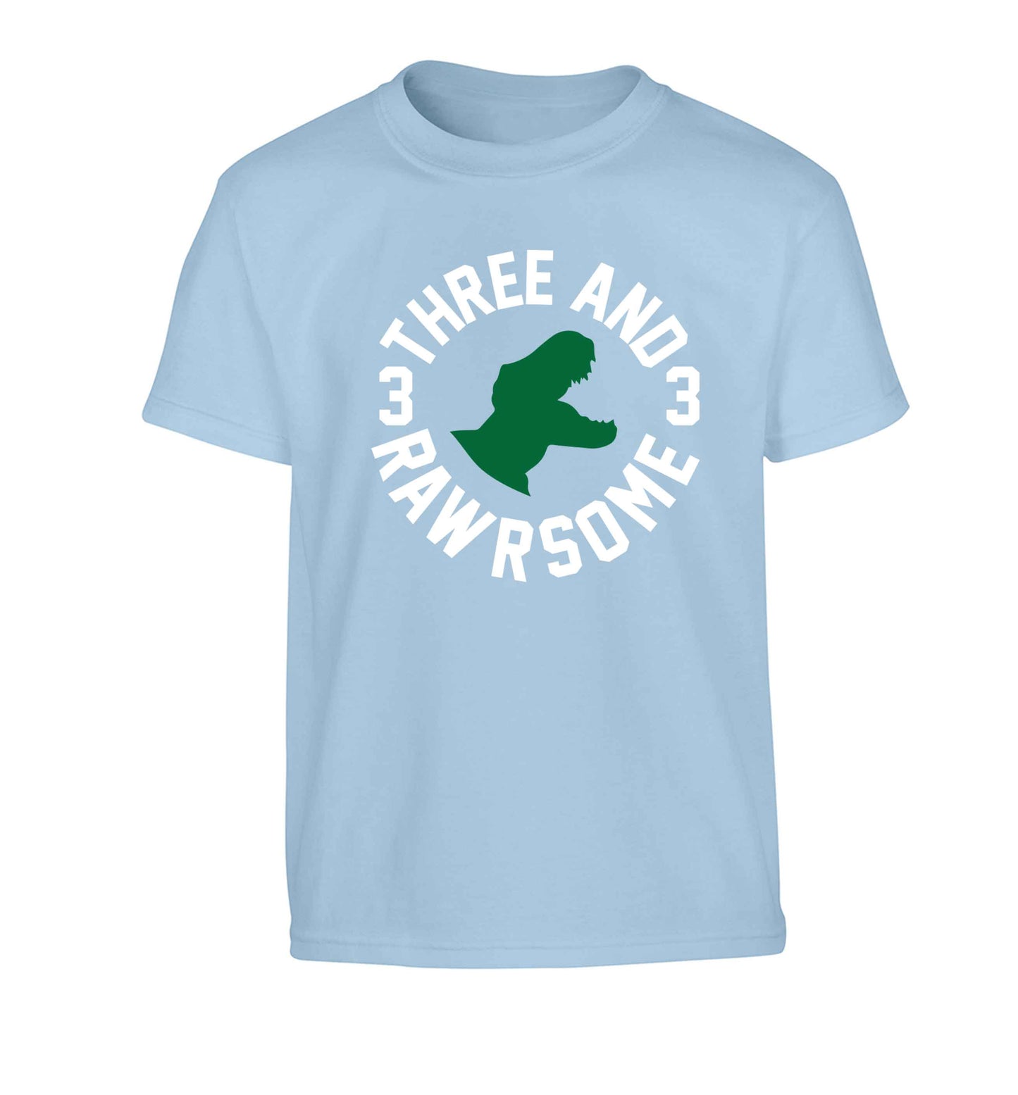 Three and rawrsome Children's light blue Tshirt 12-13 Years