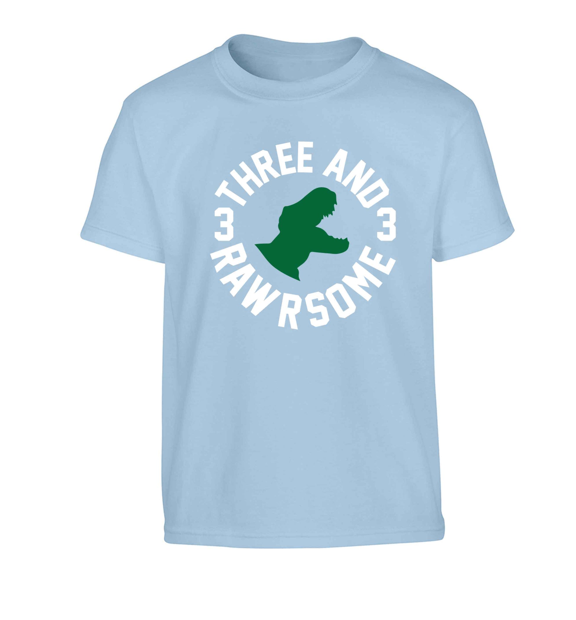 Three and rawrsome Children's light blue Tshirt 12-13 Years