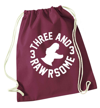 Three and rawrsome maroon drawstring bag