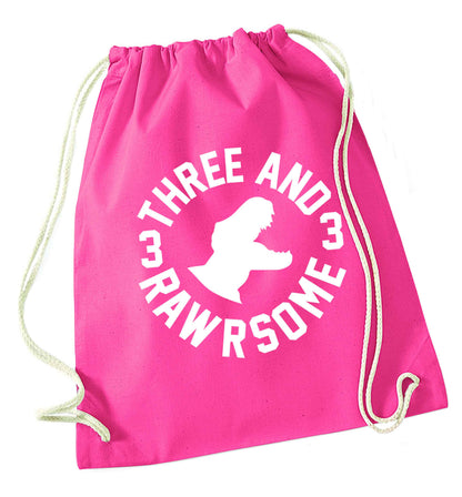 Three and rawrsome pink drawstring bag