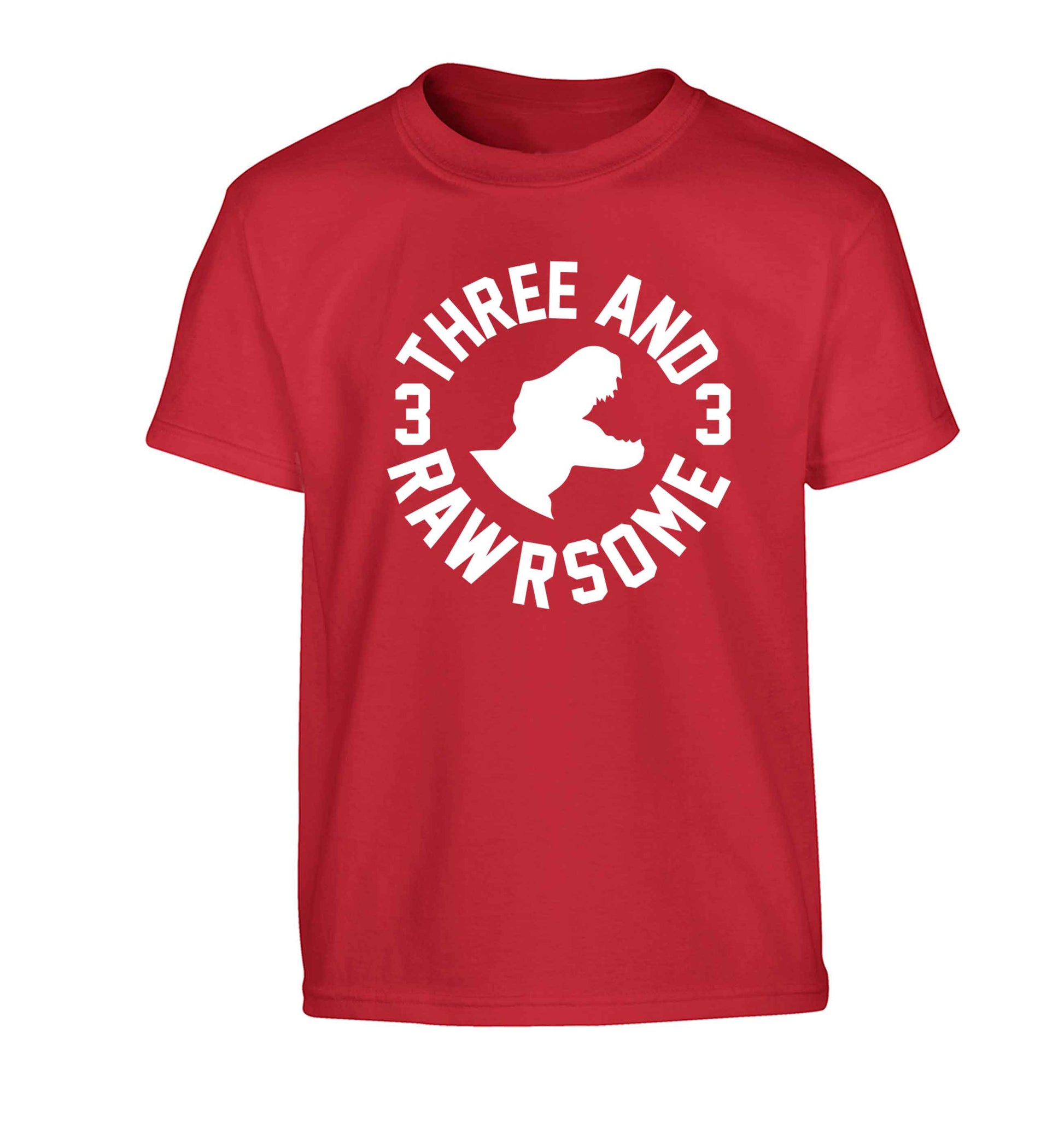 Three and rawrsome Children's red Tshirt 12-13 Years