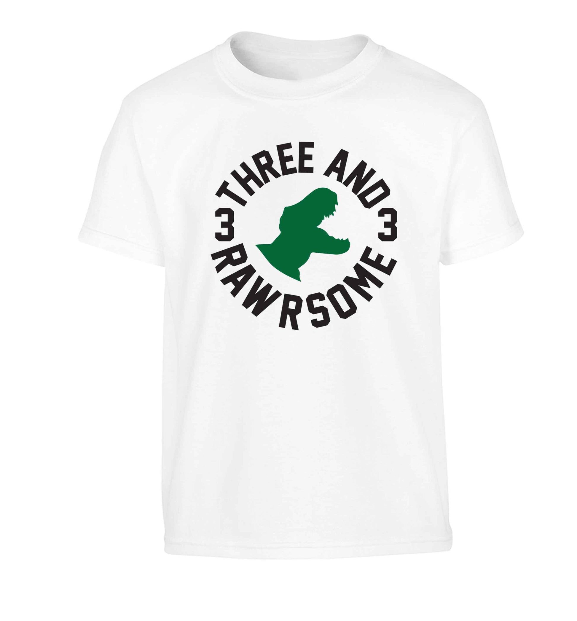 Three and rawrsome Children's white Tshirt 12-13 Years