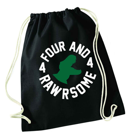 Four and rawrsome black drawstring bag