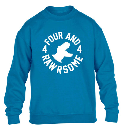Four and rawrsome children's blue sweater 12-13 Years