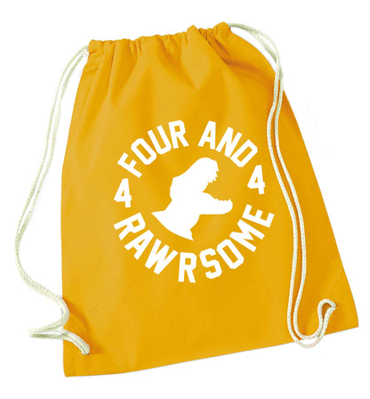 Four and rawrsome mustard drawstring bag