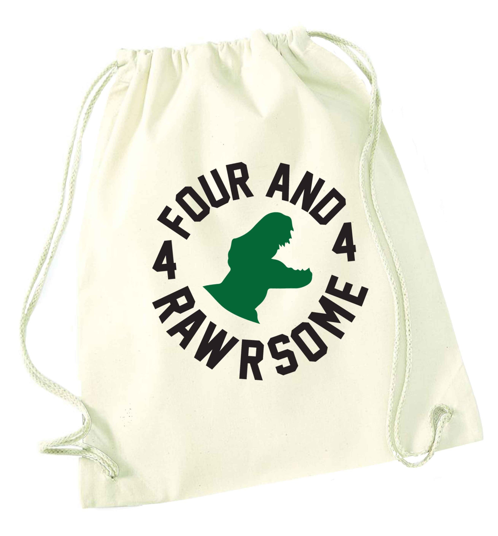 Four and rawrsome natural drawstring bag