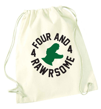 Four and rawrsome natural drawstring bag