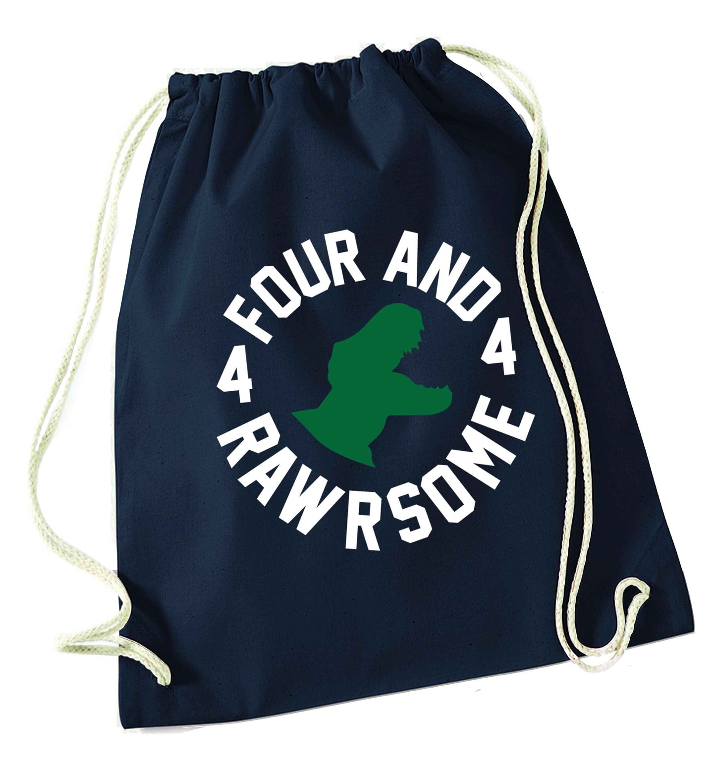 Four and rawrsome navy drawstring bag
