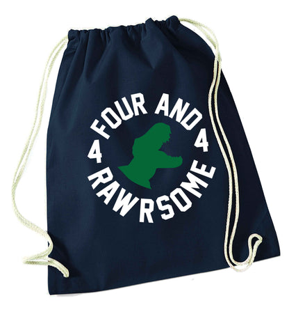 Four and rawrsome navy drawstring bag