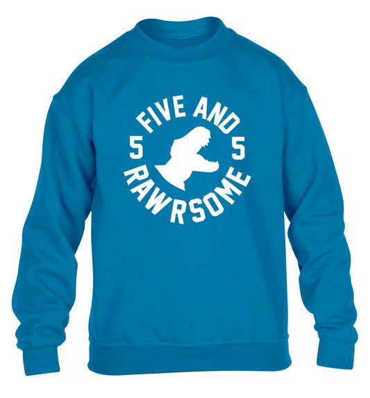 Five and rawrsome children's blue sweater 12-13 Years