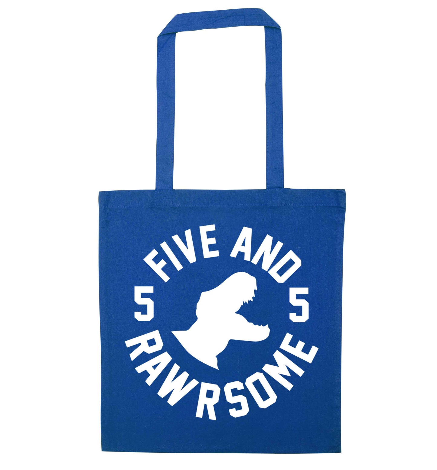 Five and rawrsome blue tote bag