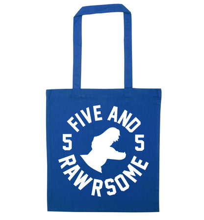 Five and rawrsome blue tote bag