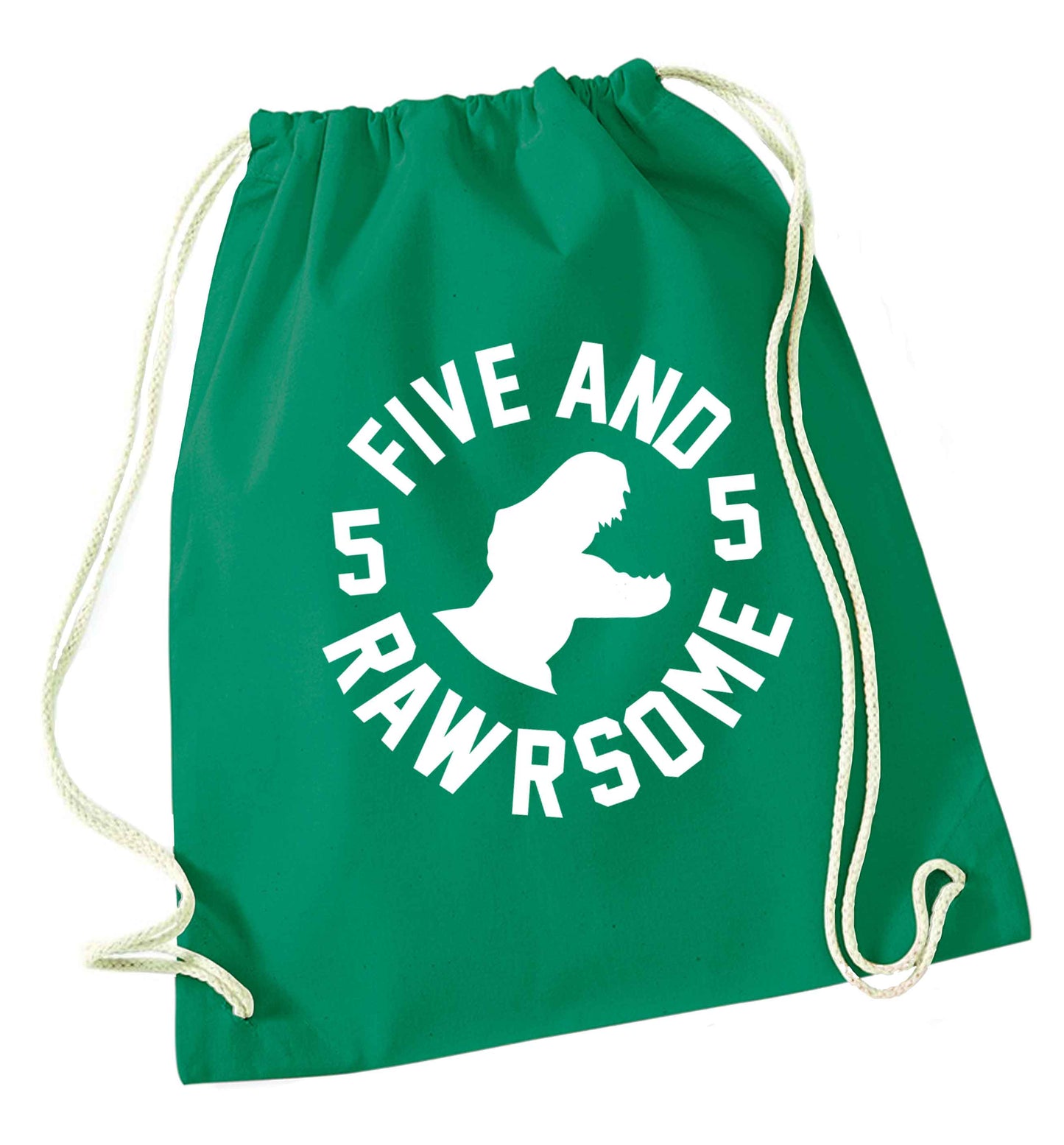 Five and rawrsome green drawstring bag