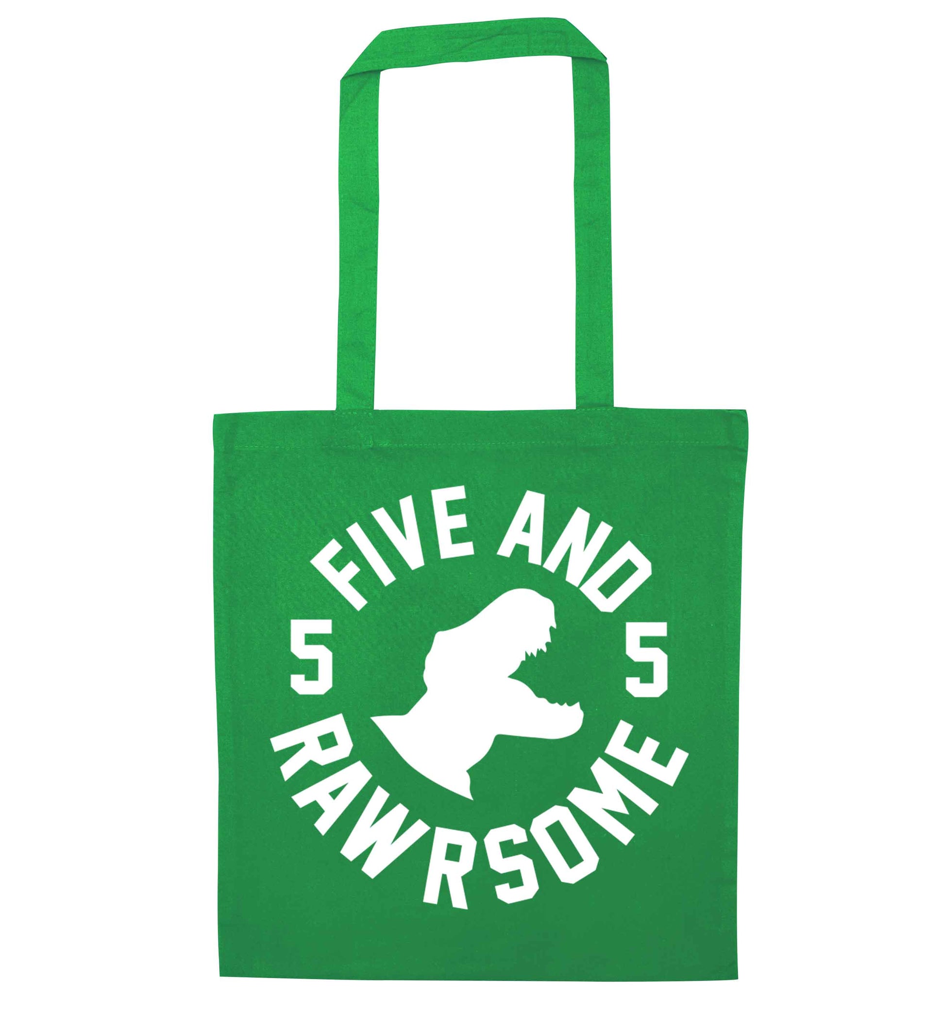 Five and rawrsome green tote bag