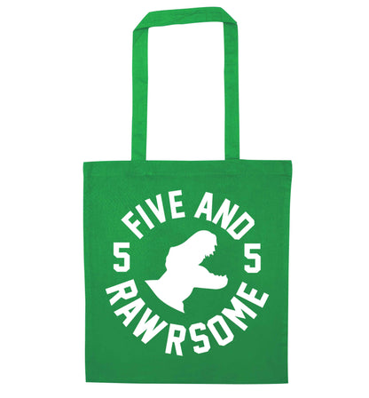 Five and rawrsome green tote bag
