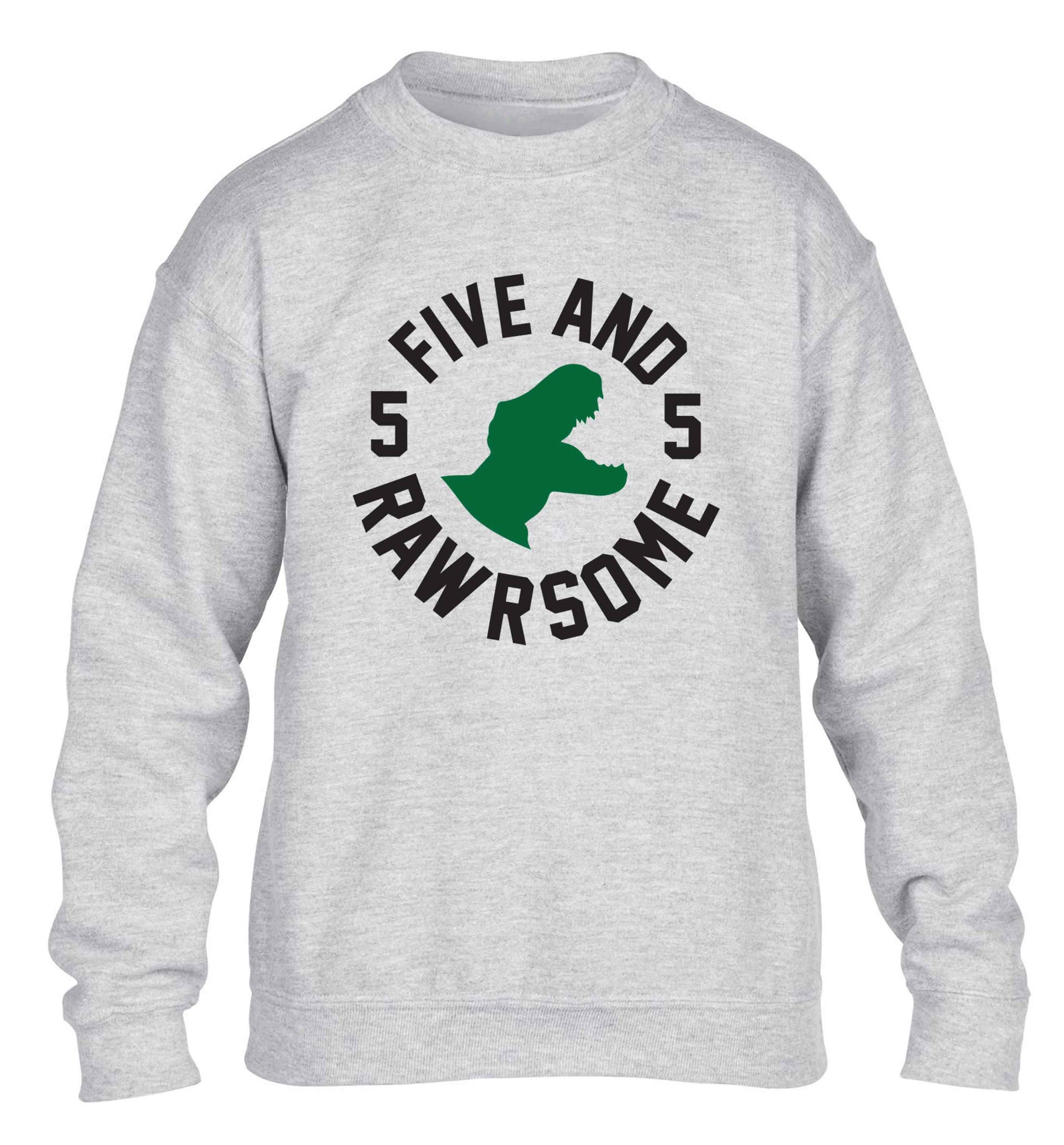 Five and rawrsome children's grey sweater 12-13 Years