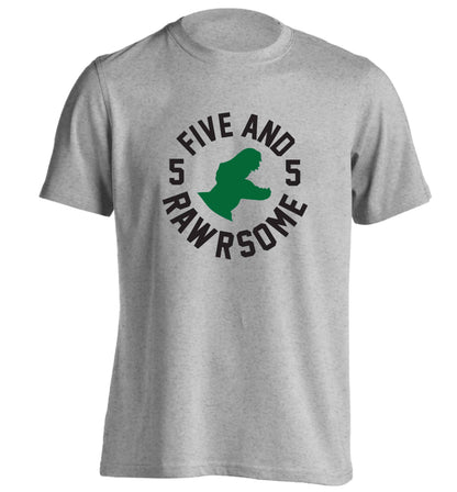 Five and rawrsome adults unisex grey Tshirt 2XL