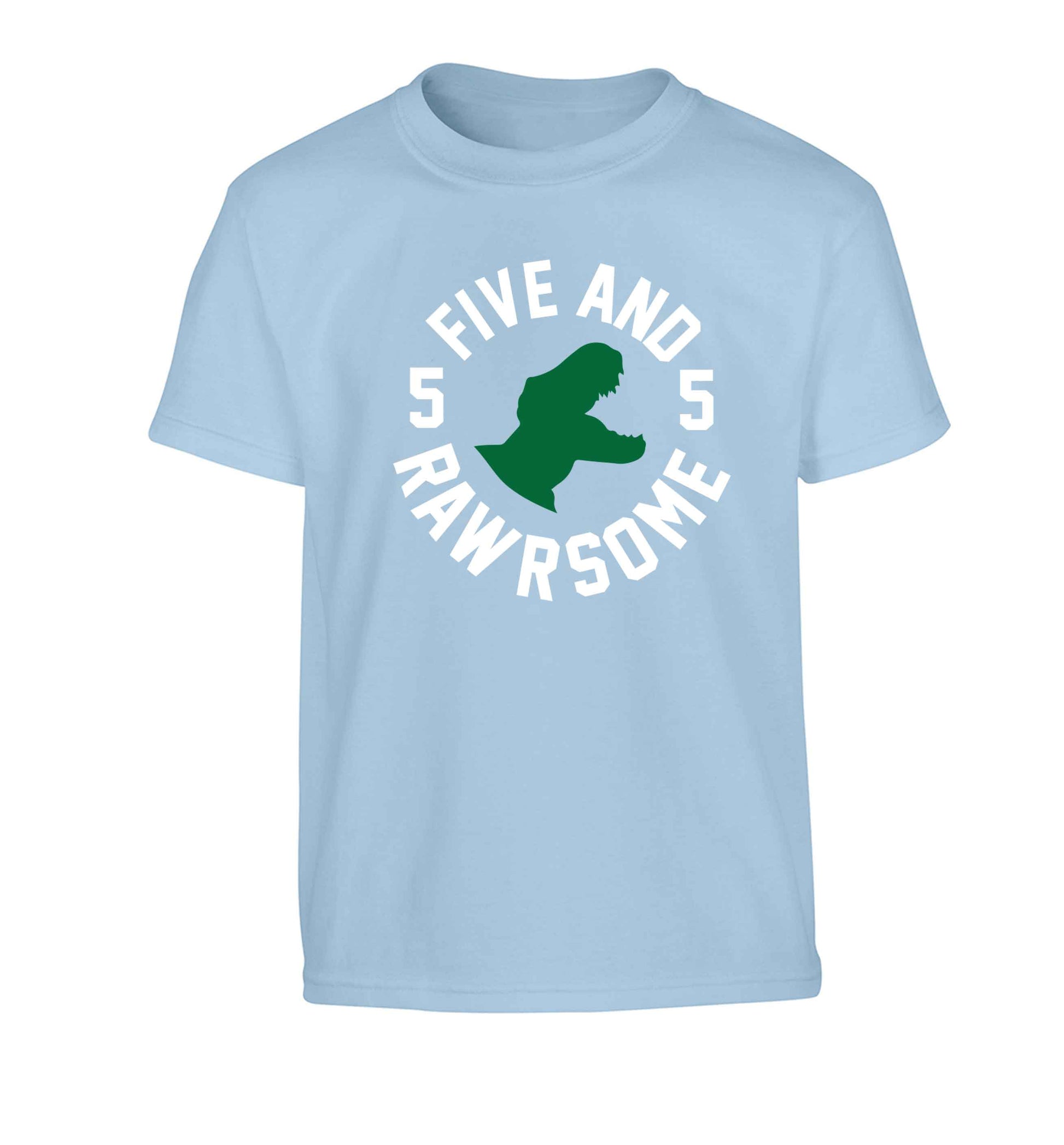 Five and rawrsome Children's light blue Tshirt 12-13 Years