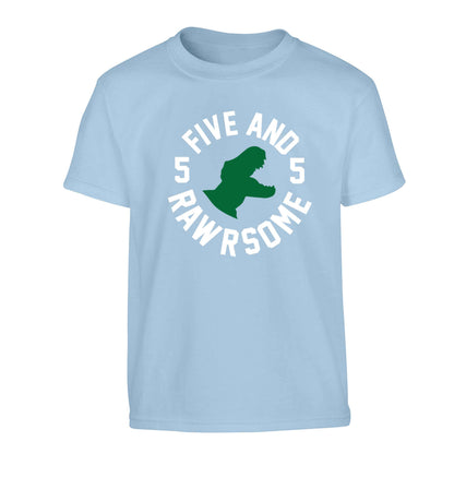Five and rawrsome Children's light blue Tshirt 12-13 Years