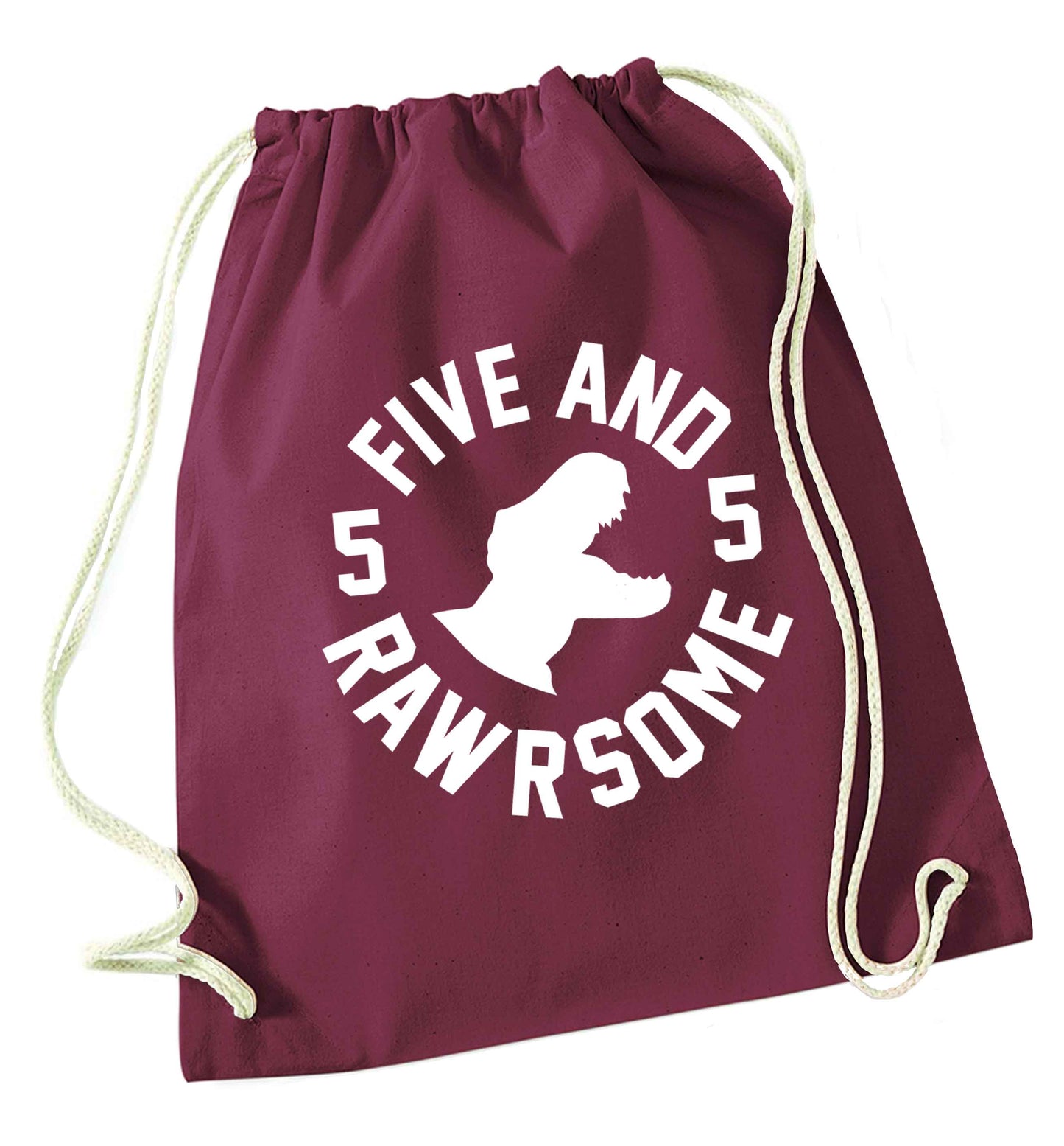 Five and rawrsome maroon drawstring bag