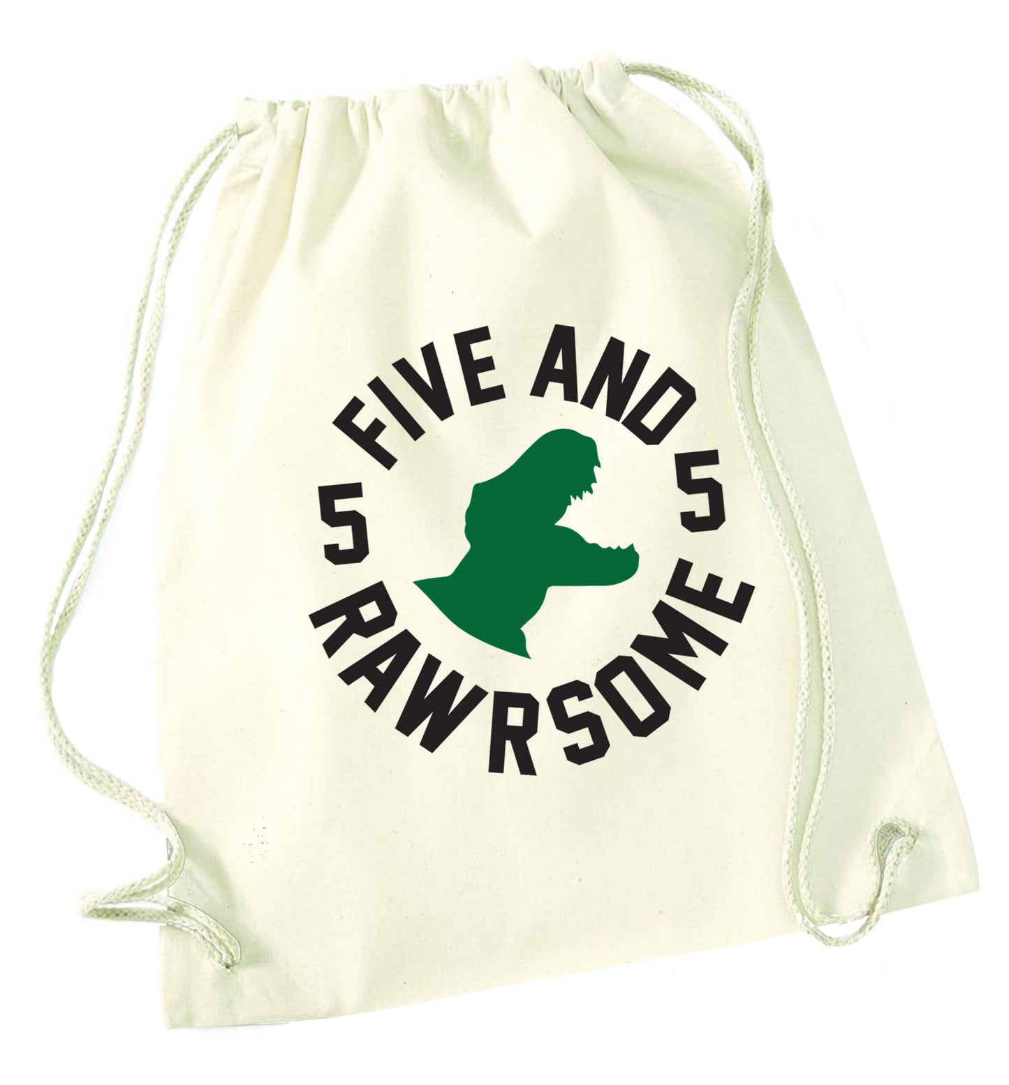 Five and rawrsome natural drawstring bag