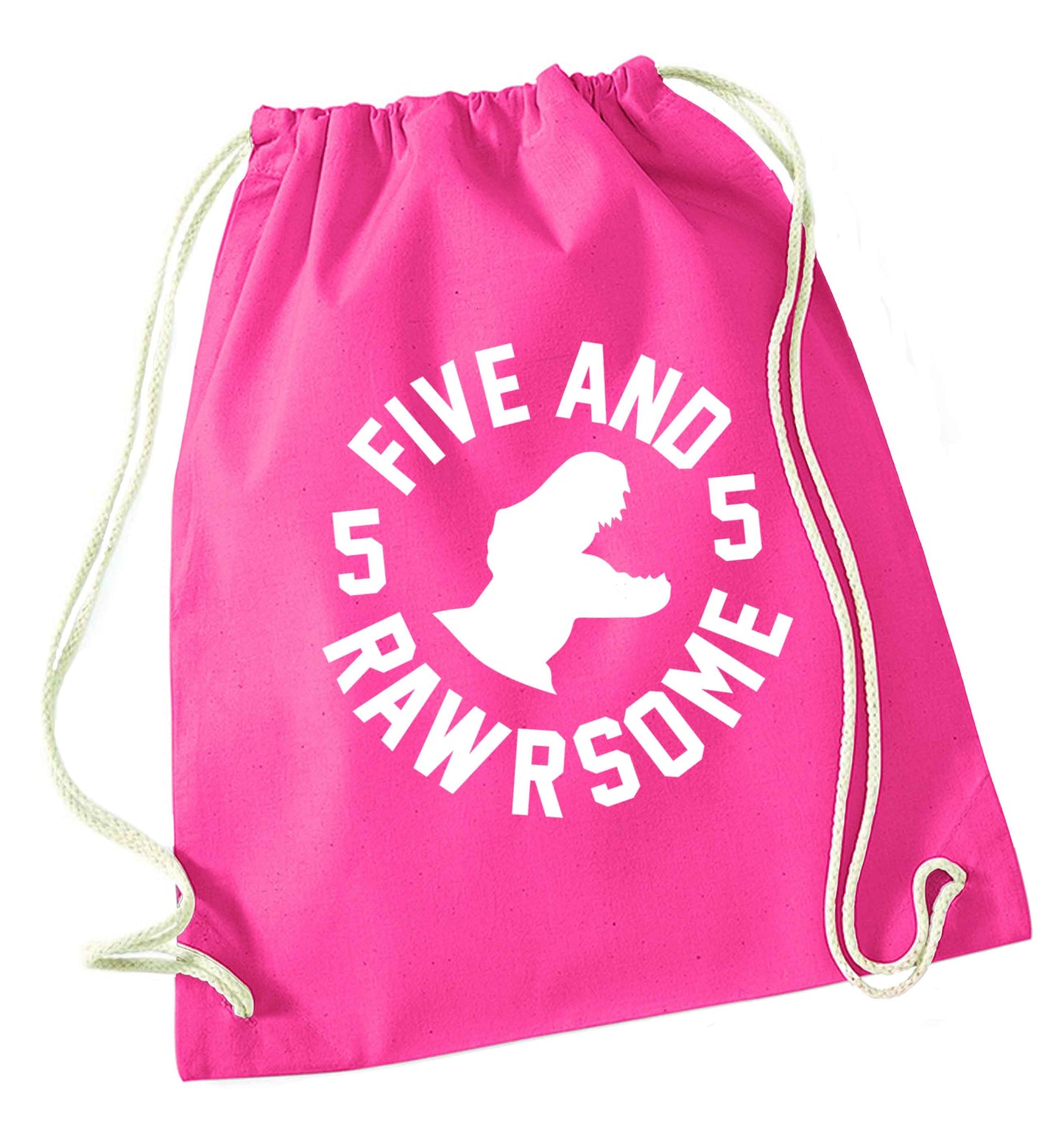 Five and rawrsome pink drawstring bag
