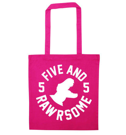 Five and rawrsome pink tote bag
