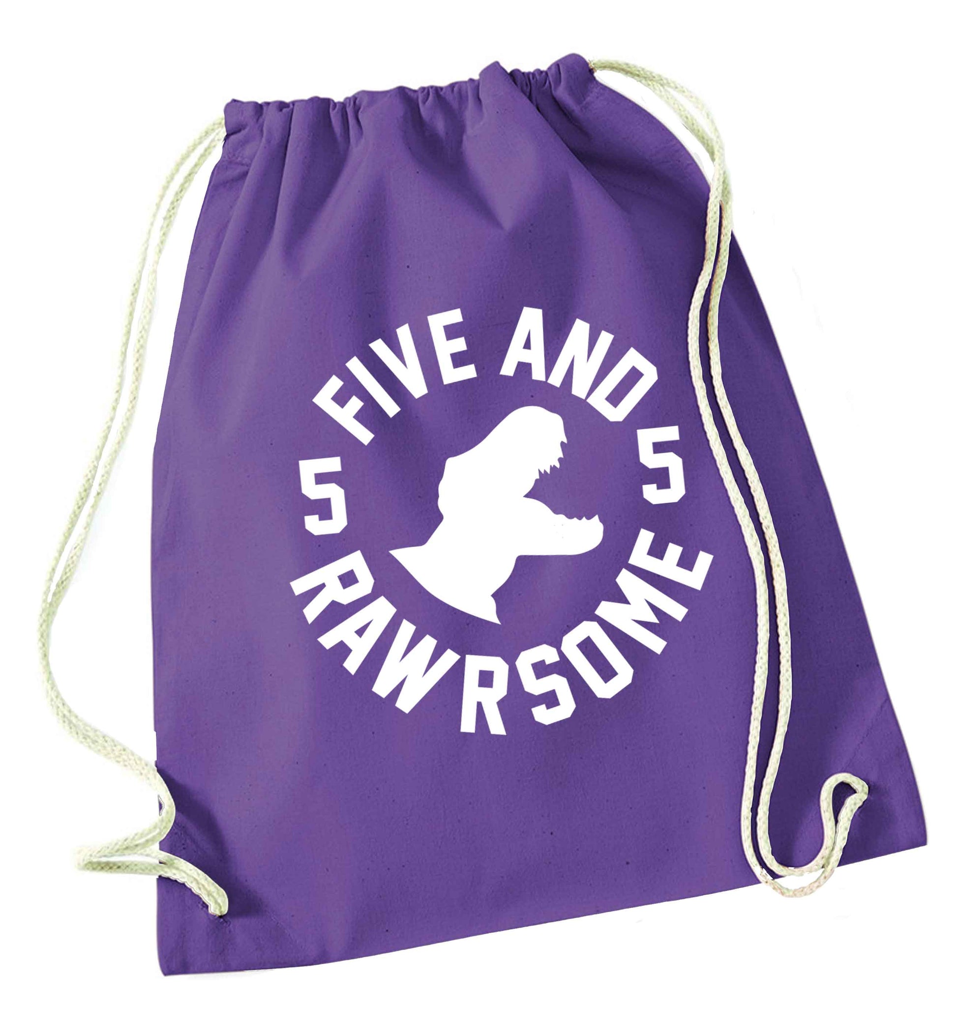 Five and rawrsome purple drawstring bag