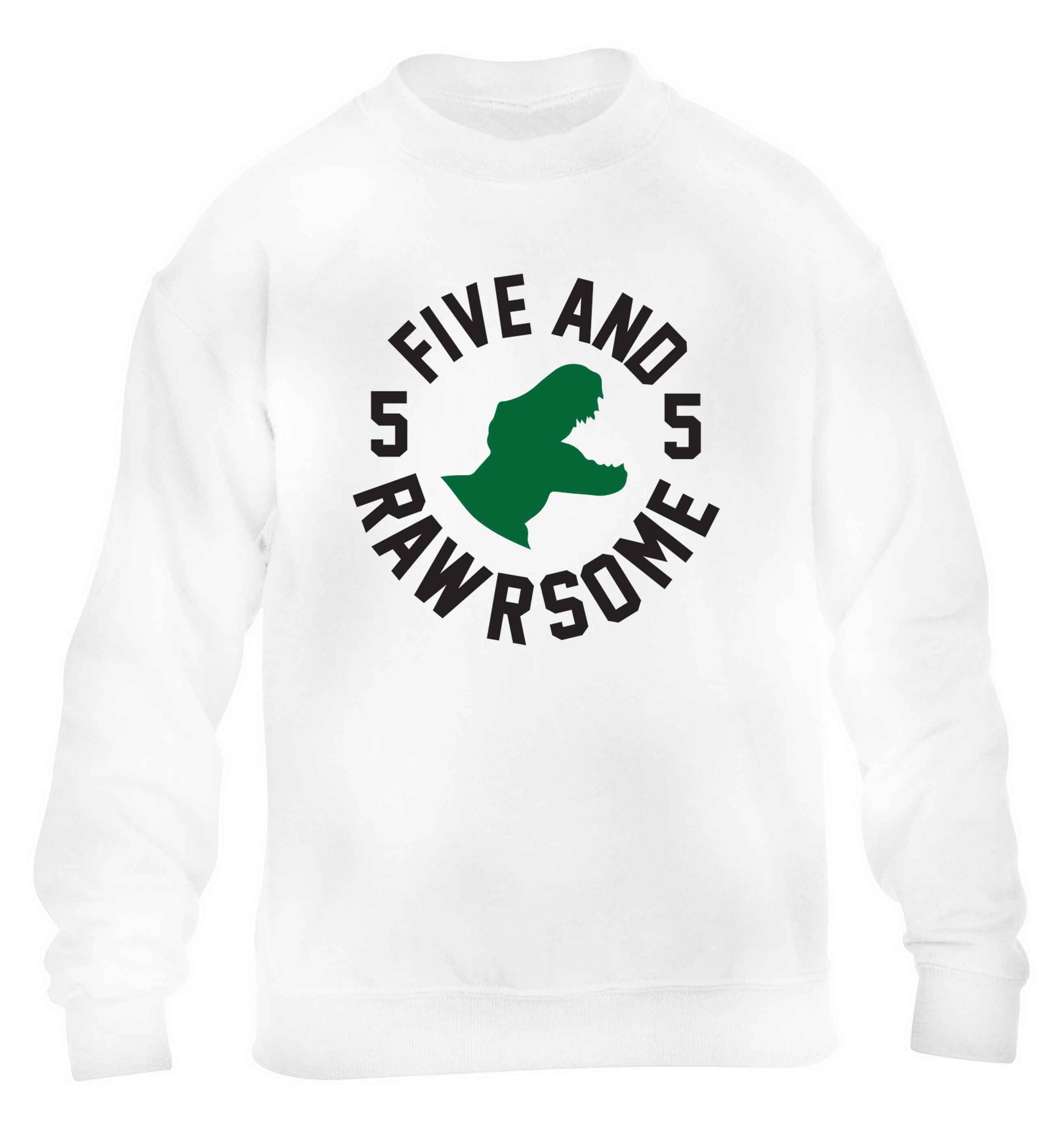 Five and rawrsome children's white sweater 12-13 Years