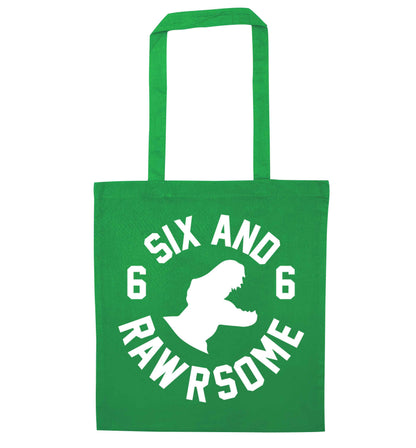 Six and rawrsome green tote bag