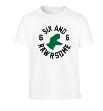 Six and rawrsome Children's white Tshirt 12-13 Years
