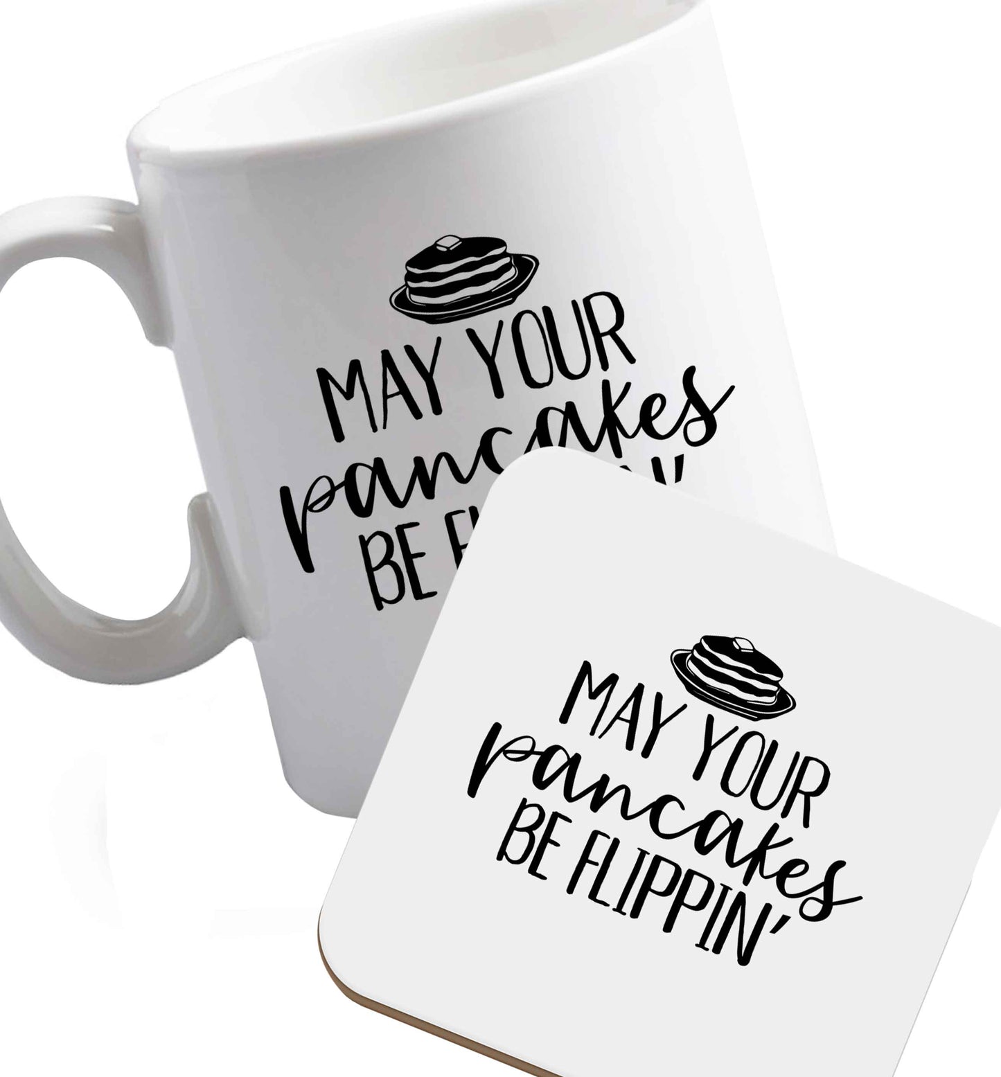 10 oz Favourite Type Pan Pancake ceramic mug and coaster set right handed