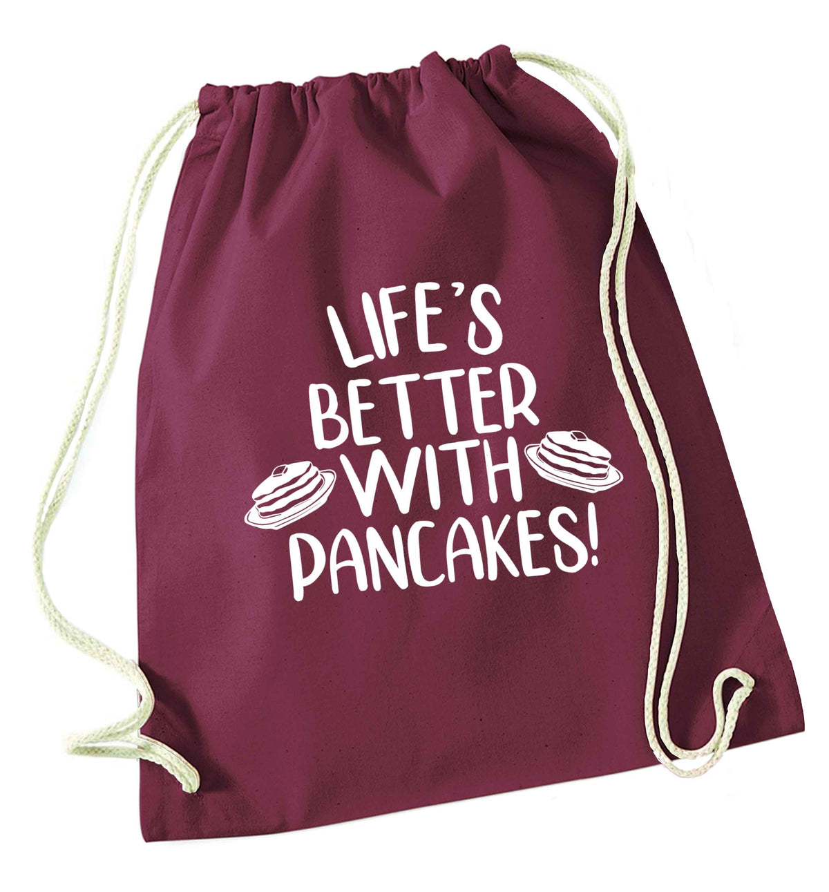Life's better with pancakes maroon drawstring bag