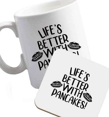 10 oz Favourite Type Pan Pancake ceramic mug and coaster set right handed