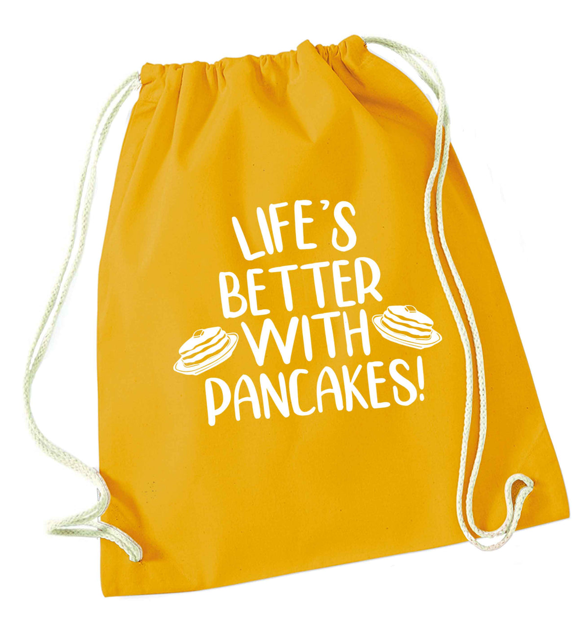 Life's better with pancakes mustard drawstring bag