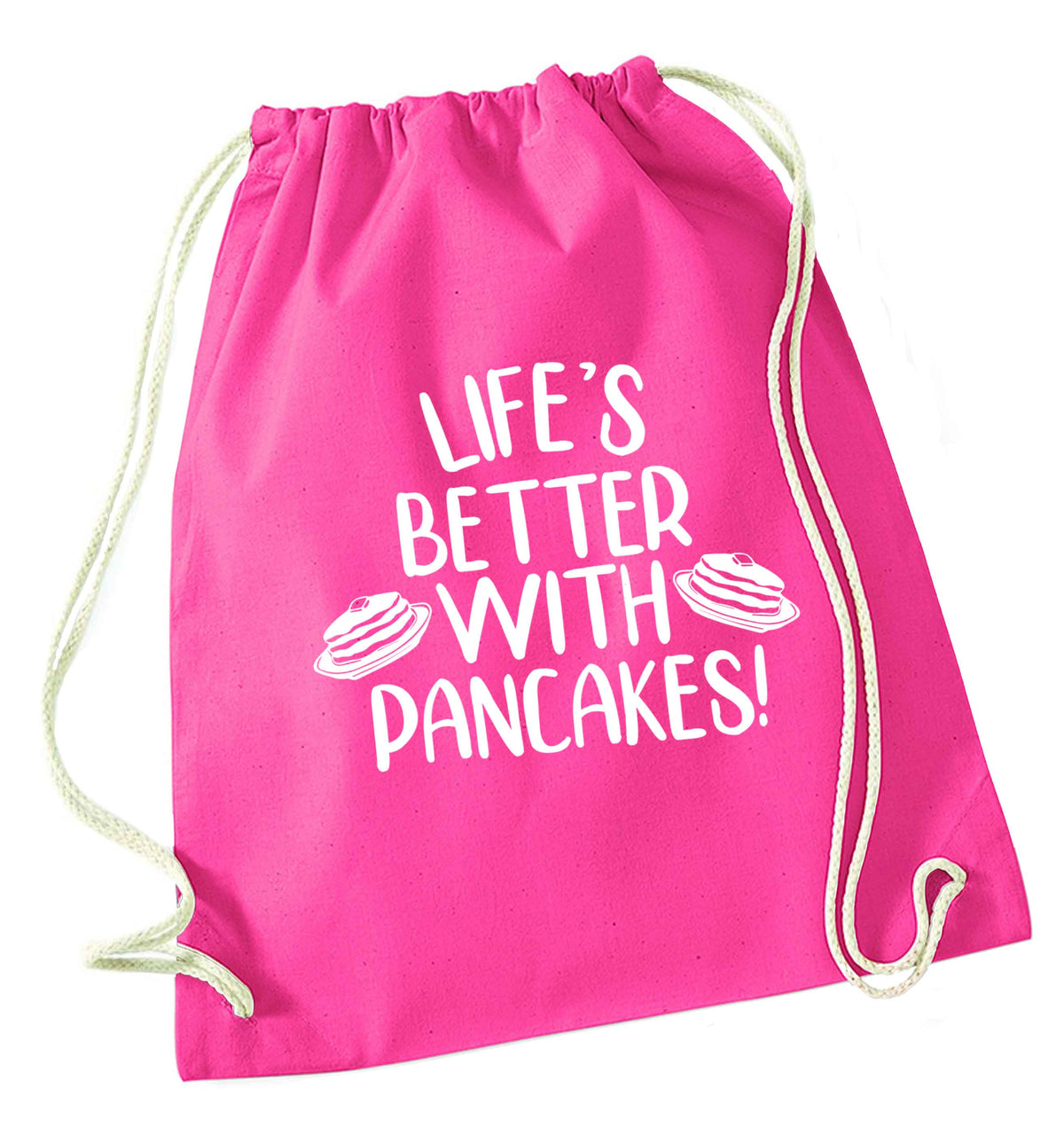 Life's better with pancakes pink drawstring bag