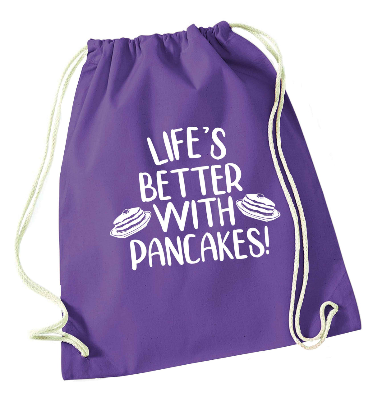 Life's better with pancakes purple drawstring bag