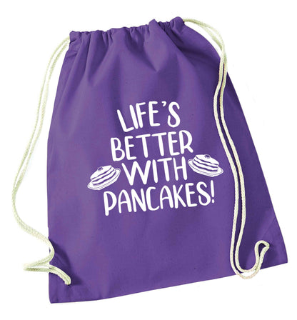Life's better with pancakes purple drawstring bag