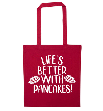 Life's better with pancakes red tote bag
