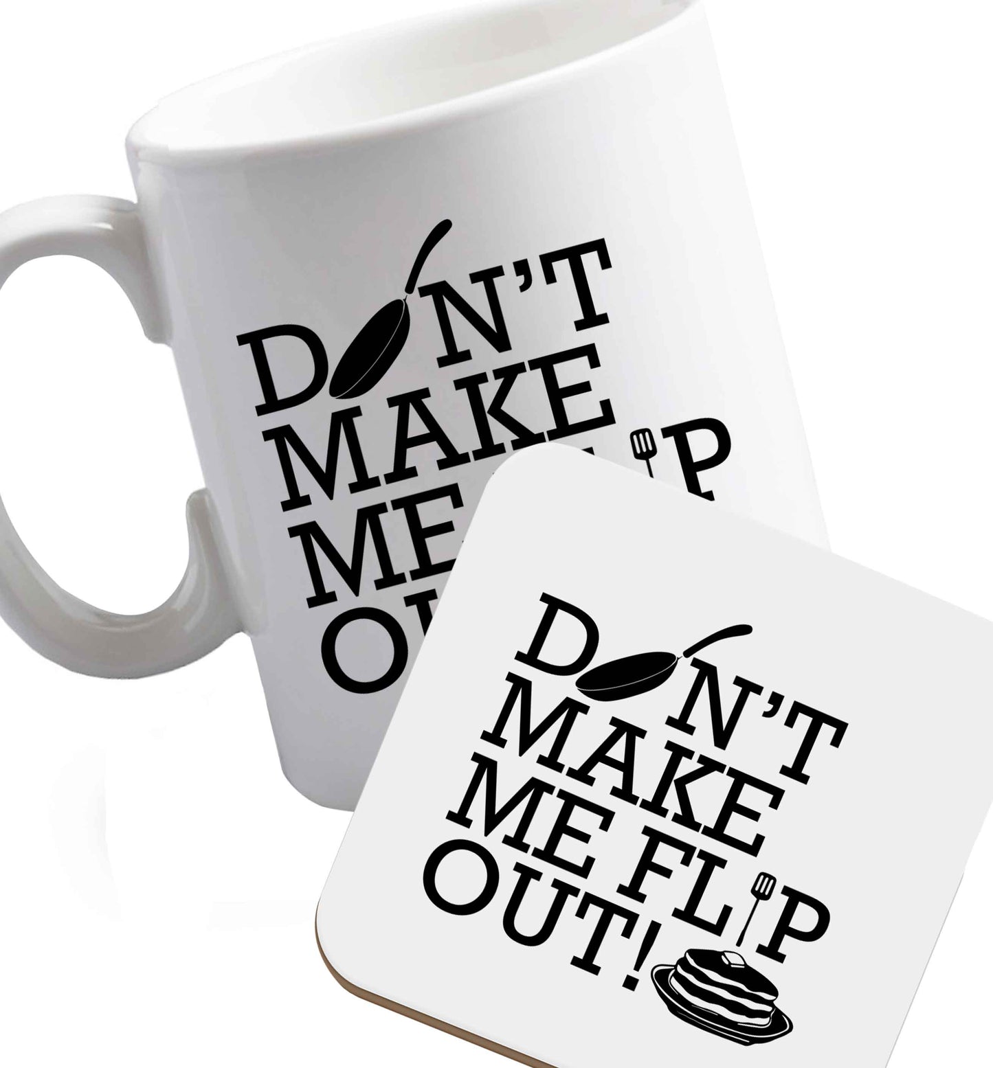 10 oz Favourite Type Pan Pancake ceramic mug and coaster set right handed