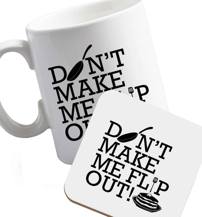 10 oz Favourite Type Pan Pancake ceramic mug and coaster set right handed